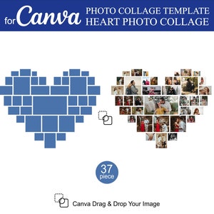 Canva Heart Photo Collage Templates 37 Pcs Inside Editable Canva for a Photo Collage Birthdays Anniversaries Stories Collage Gift for Your