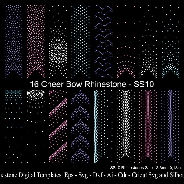 16 Cheer Bow Rhinestone Template 3inch Ribbon Rhinestone SS10 Ribbon Tail Rhinestone Line Svg Eps Dxf Cdr for Cricut BUNDLE14