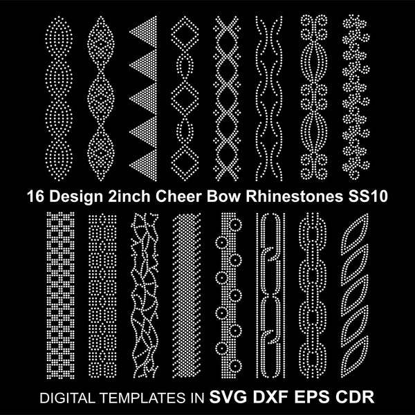 16 Cheer Bow Rhinestone Template 2inch Ribbon Rhinestone SS10 Ribbon Tail Rhinestone Line Svg Eps Dxf Cdr for Cricut BUNDLE11