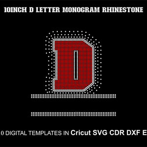 Capital Letter D Rhinestone Monogram Letters College Alphabet Font Two Colors SS10 Rhinestone Big Font Split Cricut Svg Cdr Dxf Eps 10inch