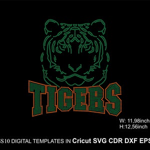 TIGERS Rhinestone Football Tiger Rhinestone Team Mascot Rhinestone SS10 Tigers Sport Rhinestone  for Cricut Svg Cdr Eps Dxf 12inch