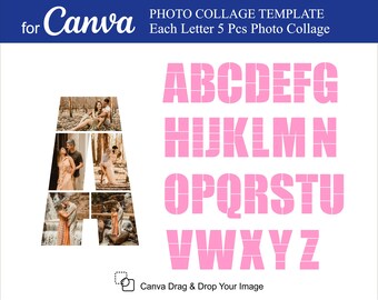 Collage de fotos con letras de Canva (5 piezas) Plantilla de collage de fotos de Canva Alfabeto completo A-Z