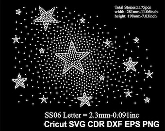 Plantilla de estrella con diamantes de imitación tamaño ss06 Diseño de estrellas con diamantes de imitación SVG para Cricut SVG DXF EPS CDR PNG