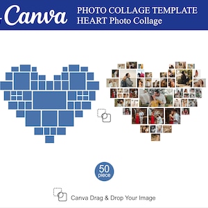 Canva Heart Photo Collage Templates 50Pcs Inside Editable Canva for a Photo Collage Birthdays Anniversaries Collage Gift for Your Loved Ones