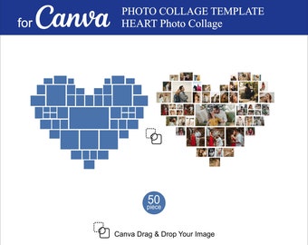 Canva Heart Photo Collage Templates 50Pcs Inside Editable Canva for a Photo Collage Birthdays Anniversaries Collage Gift for Your Loved Ones