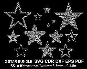 Star Rhinestone BUNDLE 12 Design Star Template SS10 Svg Cdr Eps Dxf Random Rhinestone Star Template