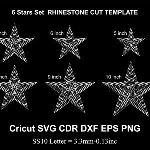 Stern Strass BUNDLE 6Design Star Template SS10 SVG Cdr Eps Dxf Strass Stern Template 5 6 7 8 9 10 inch