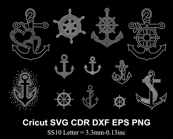 12 Random Anchor and Rudder Rhinestone Design Rhinestone Cut Sailor Template BUNDLE SS10 Rhinestone for Cricut Svg Cdr Eps Dxf Cameo Dxf