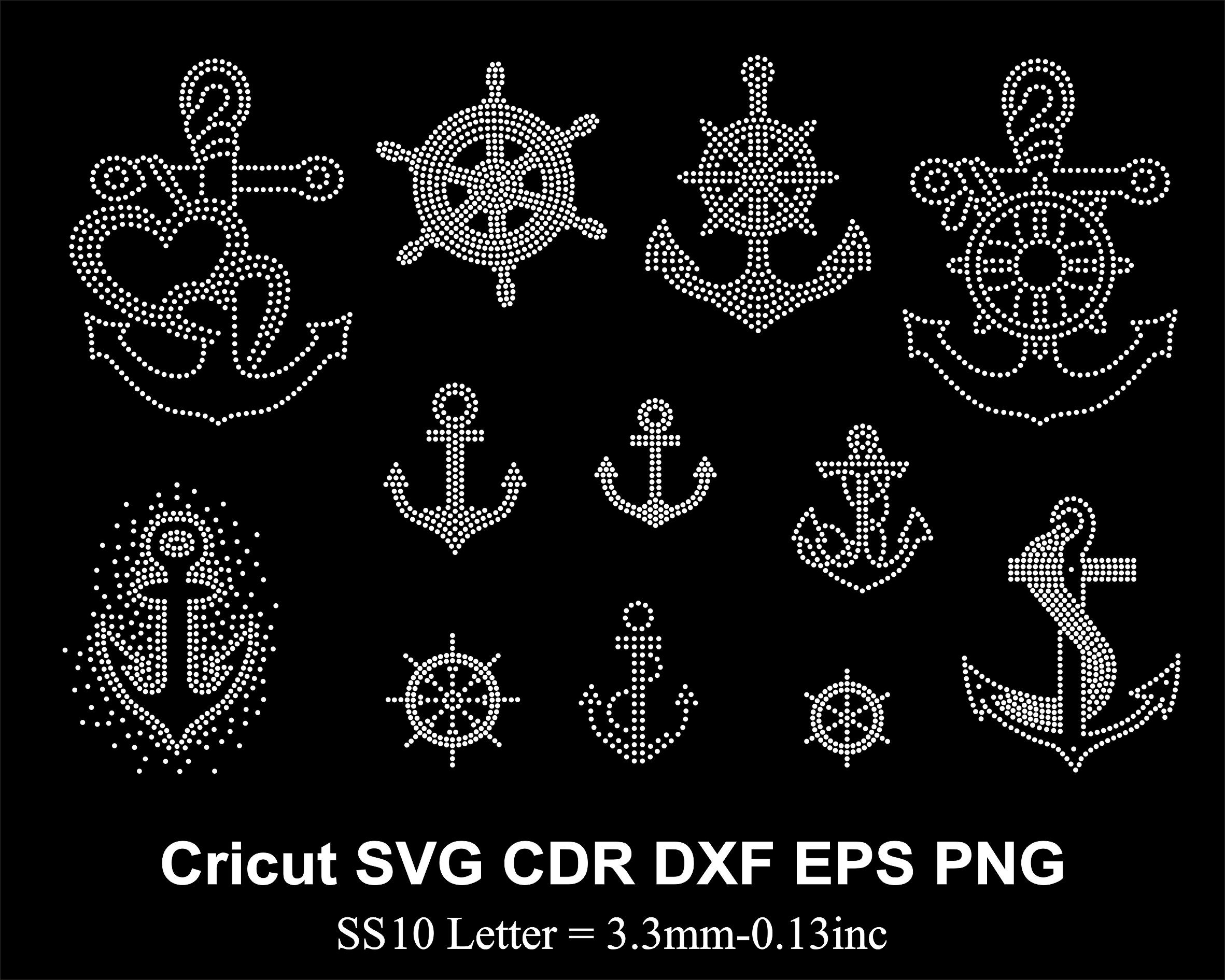 12 Random Anchor and Rudder Rhinestone Design Rhinestone Cut Sailor Template BUNDLE SS10 Rhinestone for Cricut Svg Cdr Eps Dxf Cameo Dxf