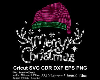 Tree Merry Christmas Rhinestone Template SS10 size Tree XMas Design Rhinestone Christmas Svg for Cricut Svg Dxf Eps Cdr Png Christmas V45
