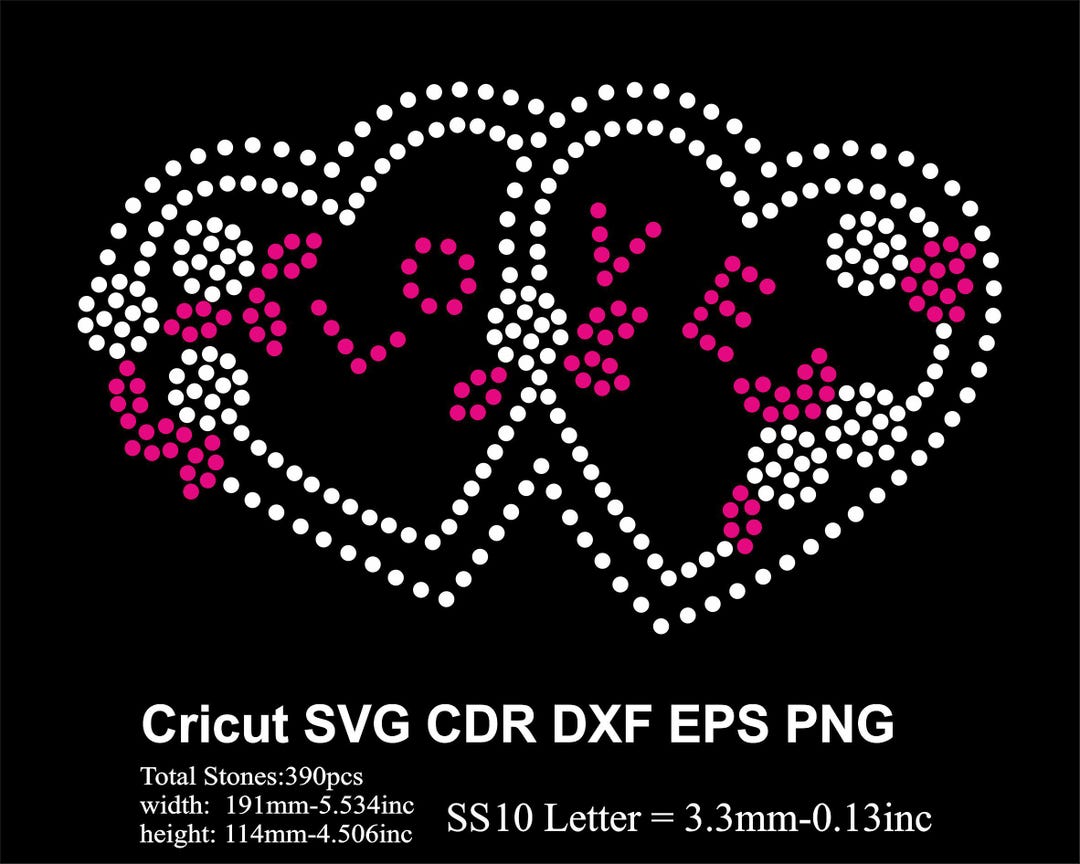 Rhinestone Heart Rhinestones Template Ss10 Size for Cricut Svg Dxf Cdr ...