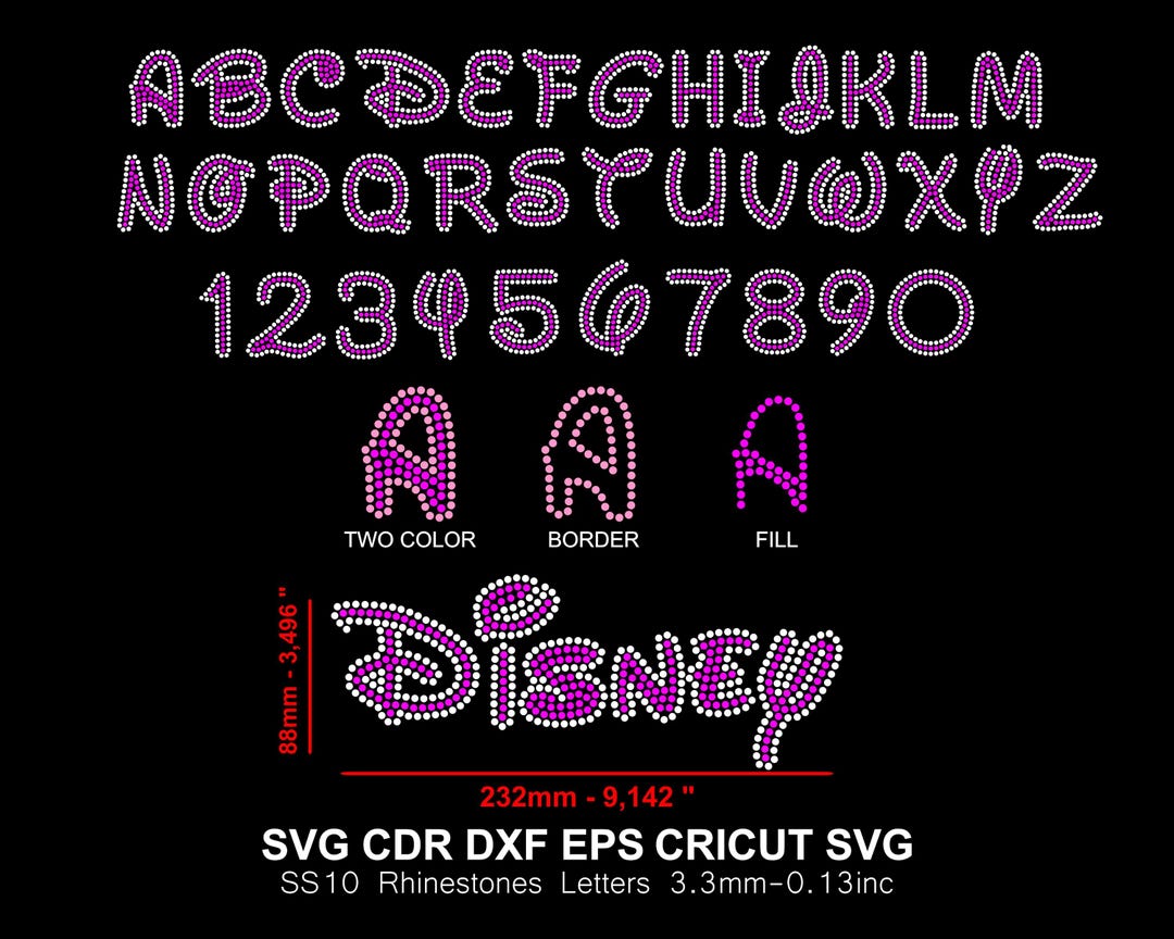Mickey Rhinestone Font Disney Rhinestone Font 2 Colors Alphabet Rhinestone SS10 Letters ...