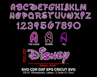 Disney Rhinestone Font 2 Colors Alphabet Rhinestone SS10 Letters Rhinestone Font for Cricut Svg Cdr Dxf