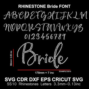 Bride Rhinestone Font Wedding Font Rhinestone Alphabet Letters SS10 Rhinestone Font for Cricut Svg Cdr Dxf
