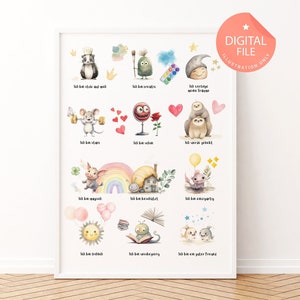 AFDRUKBARE bevestiging afbeelding | Foto's kinderkamer | Kinderkamerposter babykamerdecoratie | Veel affirmaties | Jij bent