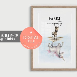 AFDRUKBARE bevestigingsafbeelding "Je bent uniek" | Foto's kinderkamer | Kinderkamerposter | Babykamerdecoratie | Veulen/pony en eenhoorn