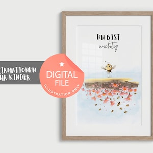 AFDRUKBARE bevestigingsafbeelding "Je bent belangrijk" | Foto's kinderkamer | Kinderkamerposter | Babykamerdecoratie | Bijen en bloemen