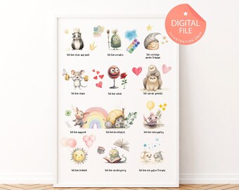 UTSKRIVBAR affirmationsbild | Barnrumsbilder | Barnrumsaffischer, babyrumsdekor | Många affirmationer | Du är