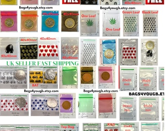 100 x Clear & Printed Small Reusable Plastic Zip Lock Bags ,Grip Seal,Resealable Storage Pouches Crafts,Jewelry,Herbs. Smell proof zip bag