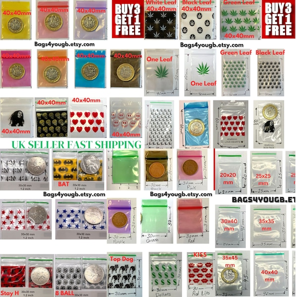 100 x Clear & Printed Small Reusable Plastic Zip Lock Bags ,Grip Seal,Resealable Storage Pouches Crafts,Jewelry,Herbs. Smell proof zip bag
