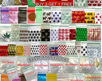 100 x Clear & Printed Small Reusable Plastic Zip Lock Bags,Grip Seal,Storage Pouches Crafts,Jewelry,Herbs,Organizer Smell proof zip bags bag