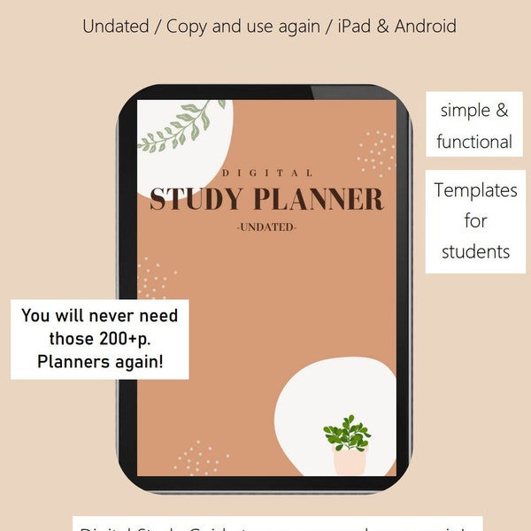 Simpler Digitaler Studien Planer, Undatiert, Einfach & Fun, PDf via Download, Uni und Schule,