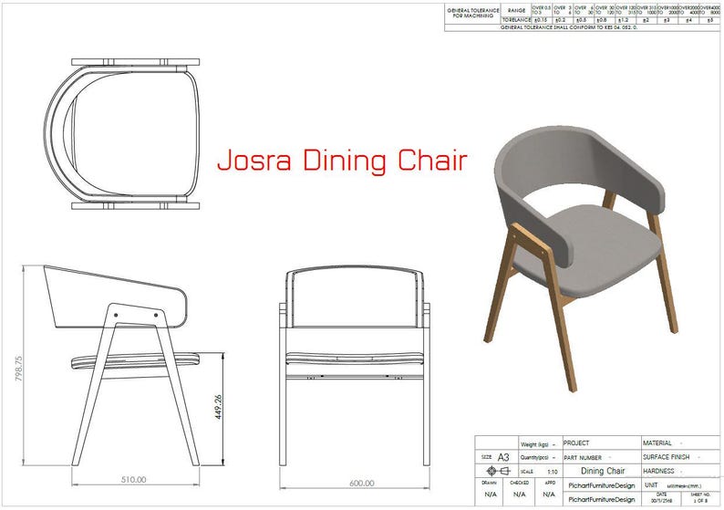 Printable Jorsa Dining Chair Woodworking Plan for Manufacturing, DIY ...