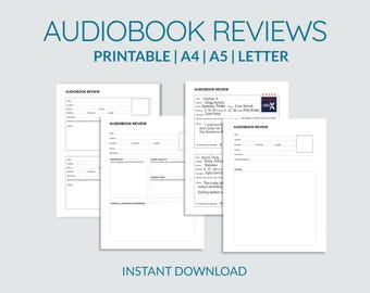 Audiobook Review Tracker Printable | Book Journal Pages (US Letter, A4, A5) (PDF Download)