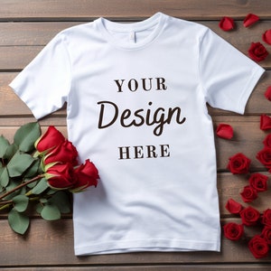 Valentine&#39;s Day T-Shirt Mockup | T-Shirt Model Mockup | T-Shirt Mock-up | Flat Lay T-Shirt Mockup | Unisex T-Shirt Mockup |