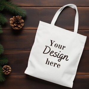 Mockup tote bag on the Christmas background | Tote bags mockup on the Christmas decoration background | Shopping bags mockup | Bag mockup |