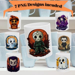 Cute Horror Characters11oz & 15oz Mug Template, Mug Sublimation Design,  Mug Wrap Template, Instant Digital Download PNG 00054