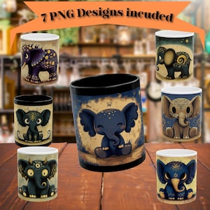 Cute Baby Elephant Mug Wrap Bundle | Adorable Elephant Cup Designs | Digital PNG Files for Crafts - Instant Digital Download 00042