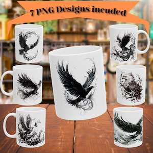 Black Eagle Coffee Mug Wrap Bundle - 11oz/15oz Mug Template | 7 Unique Digital Art Designs - Instant Digital Download 00004