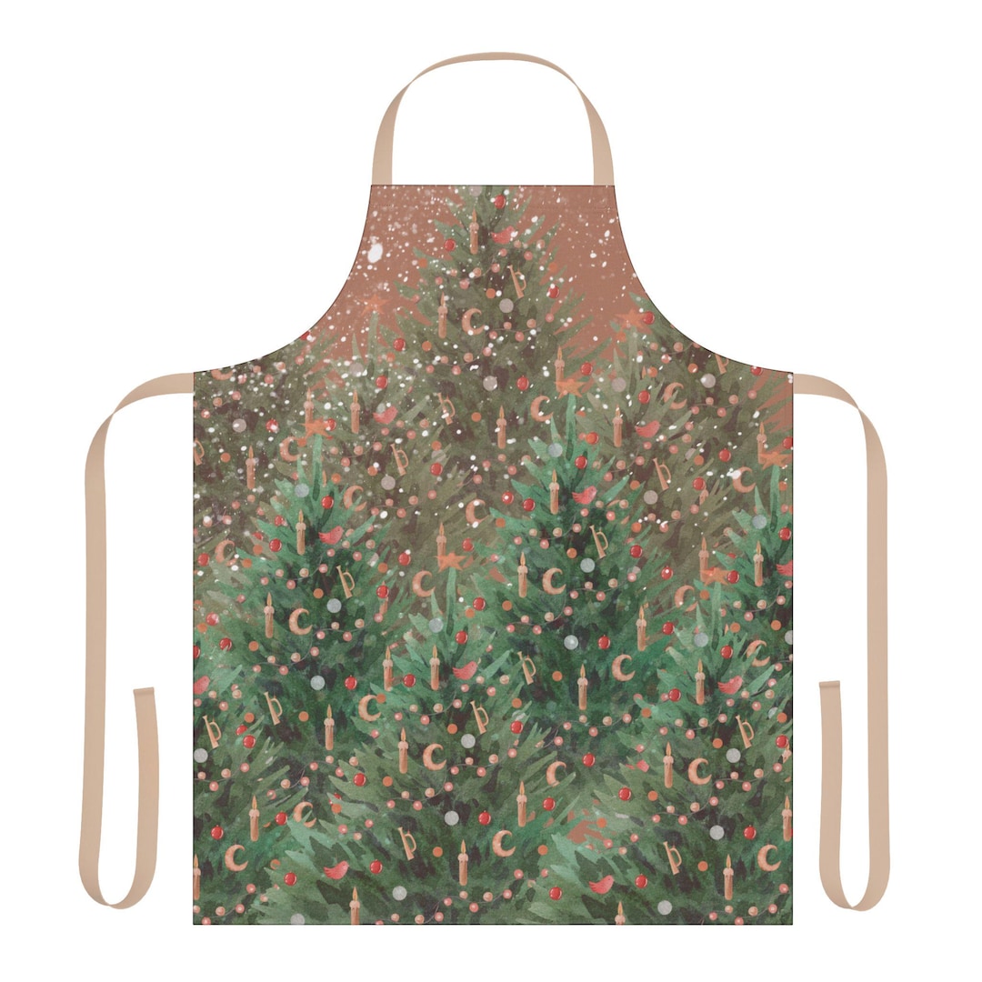 Apron, Christmas Trees With Light and Snowfall, Holiday Cooking Gift ...