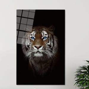 Blue Eyed Tiger Leinwand Wandkunst - Jungle Predator Tier Porträt - Fierce Wildtier Poster für mutige moderne oder maskuline Dekorationen