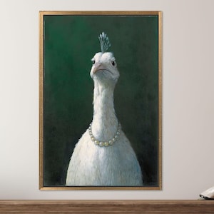 Funny Goose Canvas Art: Pearl Necklace, Whimsical Animal Portrait