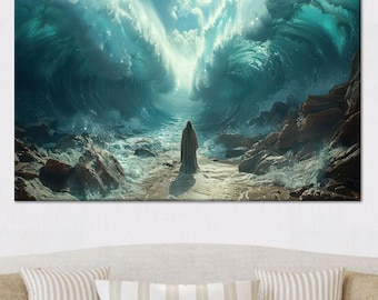 Moses Parting Red Sea Canvas Art: Bible Scene, Religious Gift