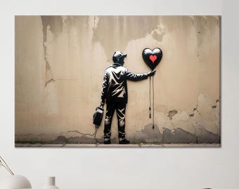 Banksy Heart Balloon Canvas Print: Urban Graffiti Street Art