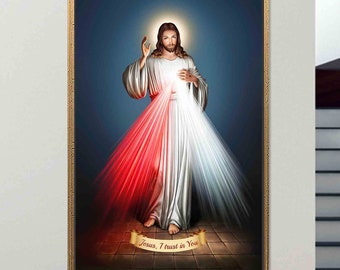 Divine Mercy Jesus Wall Art – “Jesus, I Trust in You” Christian Canvas or Glass for Prayer & Spiritual Decor