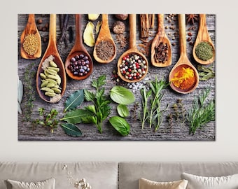 Rustic Herbs & Spices Kitchen Canvas Art: Botanical Print
