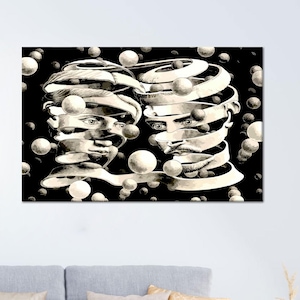 Escher Optical Illusion Canvas Print: Surreal Faces, Modern Wall Decor