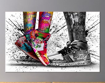 Love in Shoes, Canvas Wall Art, Shoes Graffiti Wall Art, Love Graffiti Print, Love Wall Art, Graffiti Wall Decor, Graffiti Wallpaper,