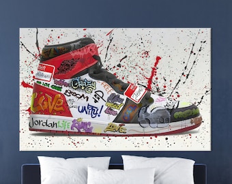Shoe Wall Art, Hype Sneaker Art, Shoes Graffiti Art,  Sneaker Art Decor, Graffiti Painted Glass, 3D Canvas Art, Gift, Shoe Wallpaper,