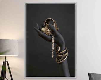 Black Woman Art: Gold Jewelry, Framed Canvas Wall Art