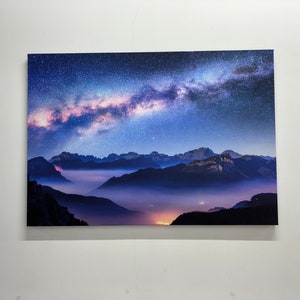 Arte del cielo estrellado, arte sobre las nubes, arte de la pared de la montaña, arte de la lona, vidrio templado, arte de la pared 3D, paneles de papel pintado, cartel de la lona, arte de la pared,