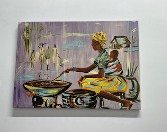 African Woman Cooking Art: 3D Tempered Glass Wall Art