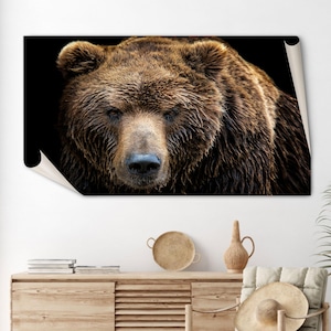 Realistic Grizzly Bear Canvas Wall Art - Bold Wildlife Animal Portrait Print - Rustic Cabin Decor for Nature Lovers or Wilderness Interiors