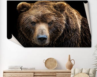 Grizzly Bear Canvas Print: Rustic Wildlife Portrait, Cabin Wall Art