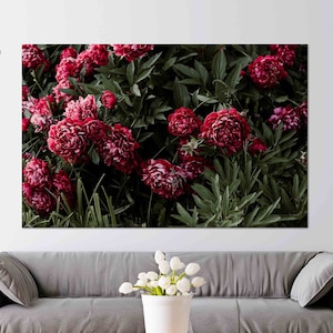 Pink Peony Art, Peony Wall Art, Pink Flowers, Green Wall Art, Modern Canvas, 3D Glass Art, Peony Wallpaper, Poster Gift, Botanical Wall Art,