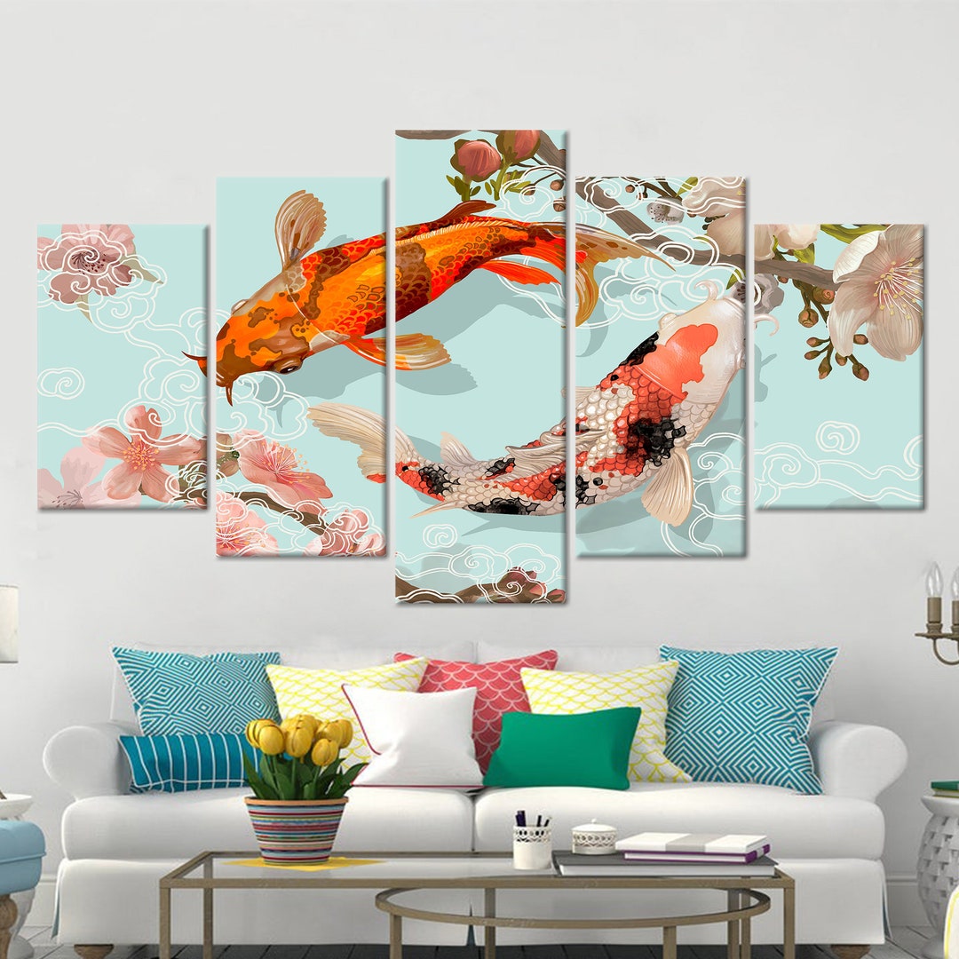 Japanese Koi Fish, Canvas Wall Art, Fish Wall Art, Orange Wall Decor ...